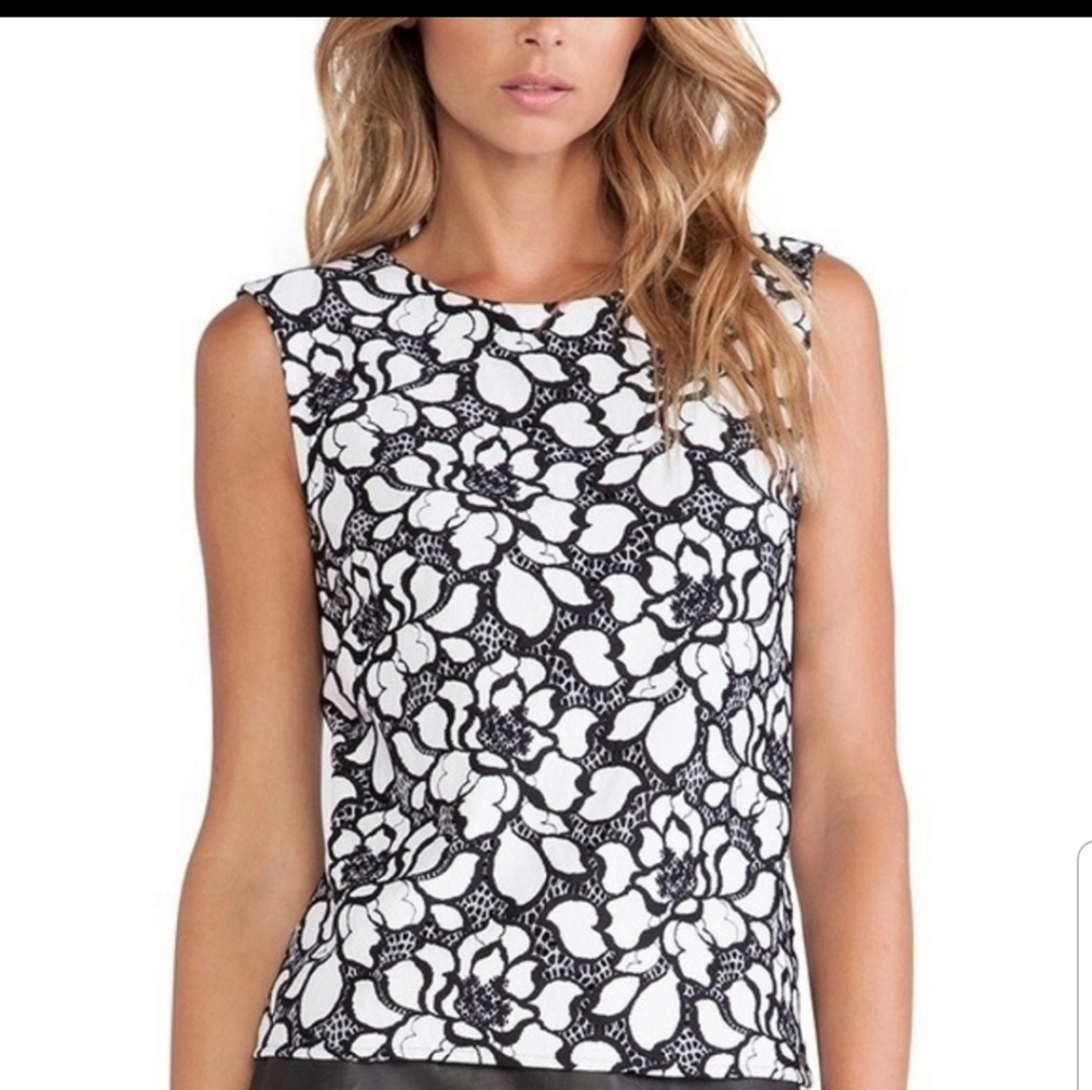 DVF floral print black and white tank top
